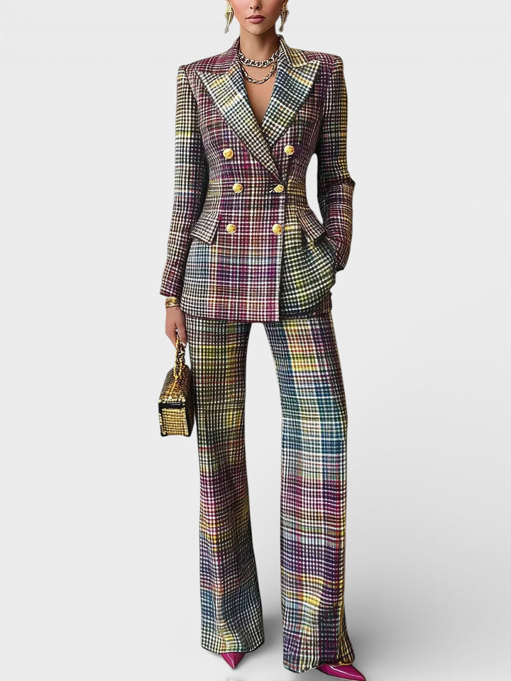 Kalyn – Dobbeltradet Blazer Og Bukser Med Vide Ben