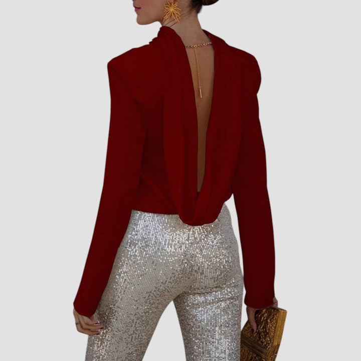 Ffion – Ryggfri Bluse Med Langerm Og Krage