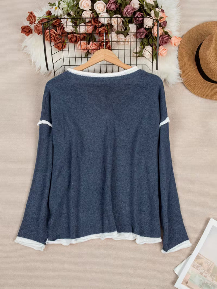 Ginny – Uformell Genser Med Lange Ermer og V-Hals