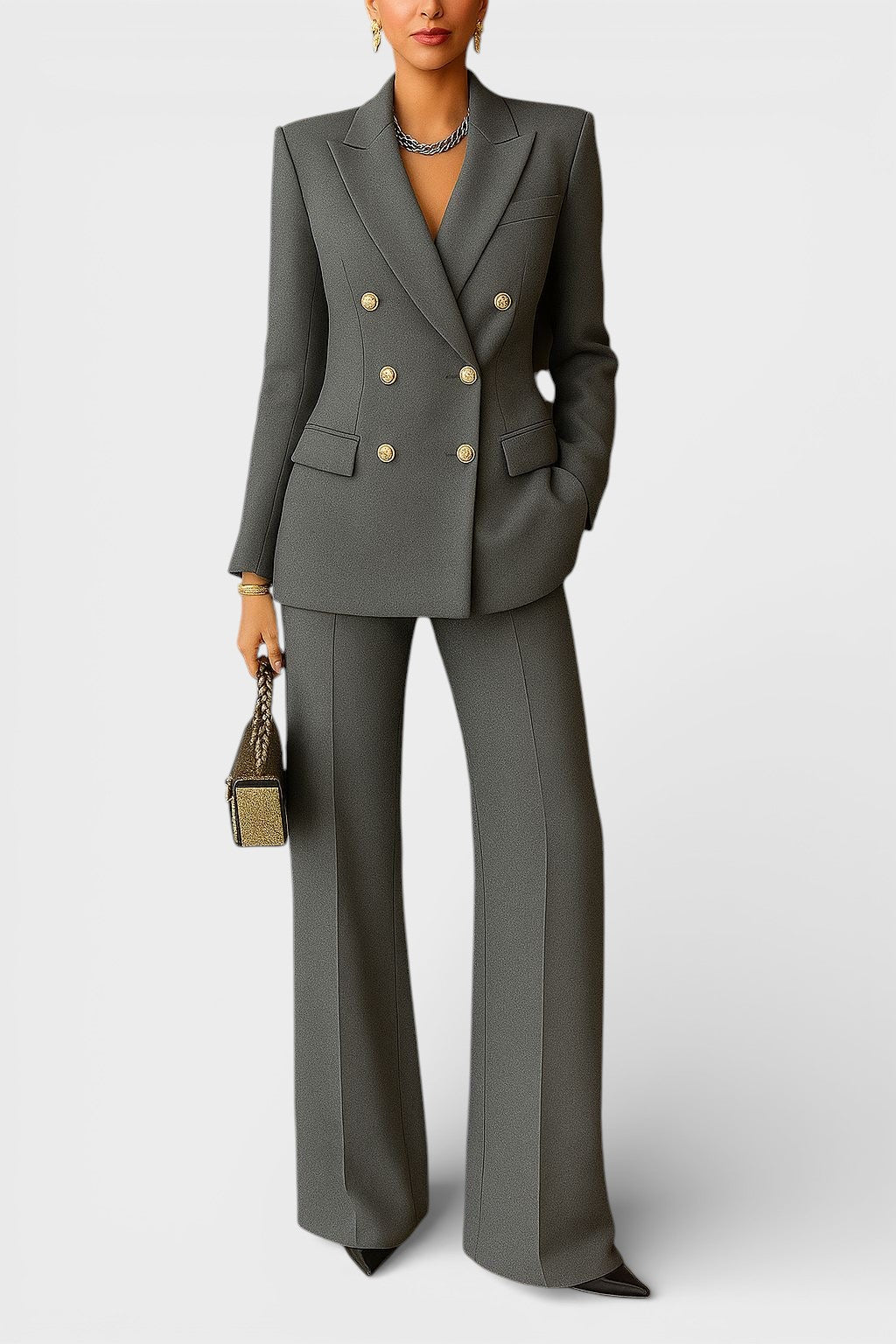 Kalyn – Dobbeltradet Blazer Og Bukser Med Vide Ben