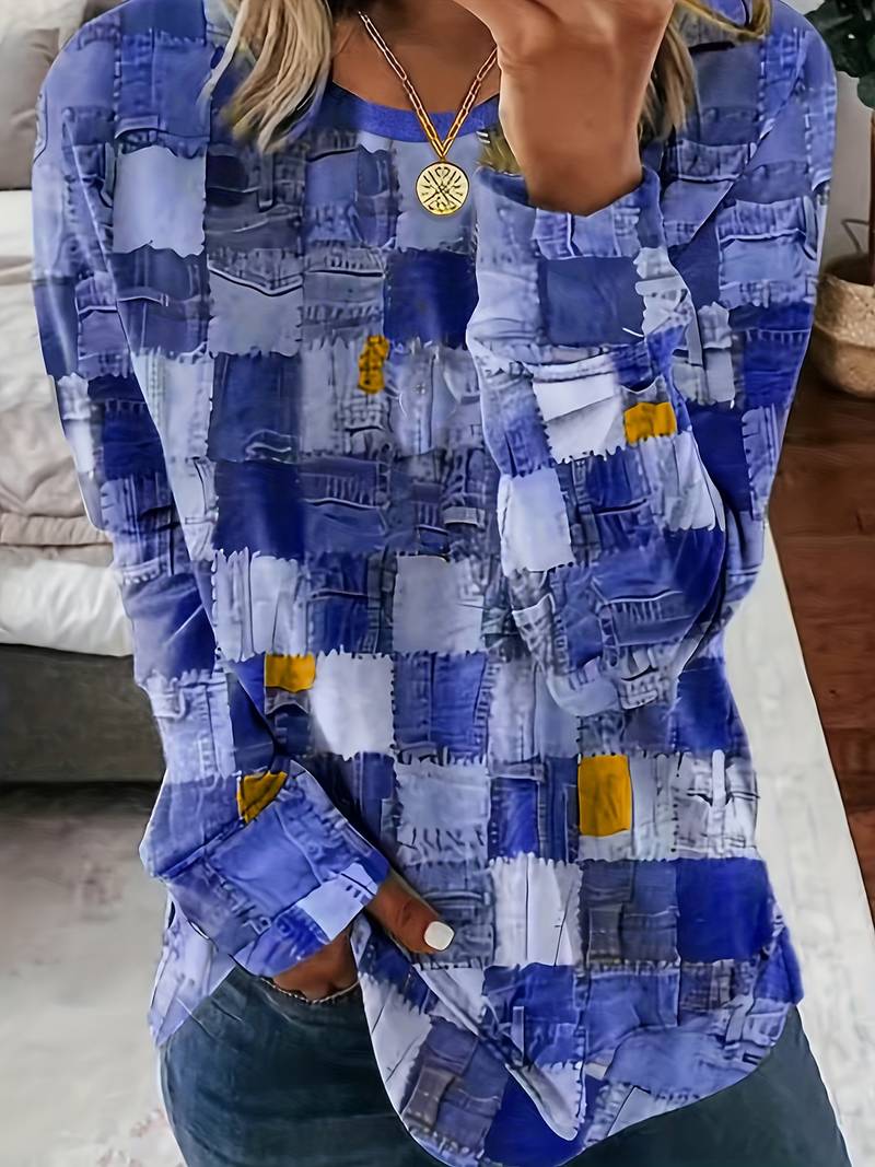 Talya - Uformell Langermet Topp Med Rutete Mønster