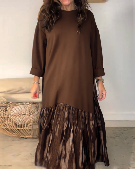 Dragica - Kjole Med Rund Hals og Uregelmessig Patchwork Mønster