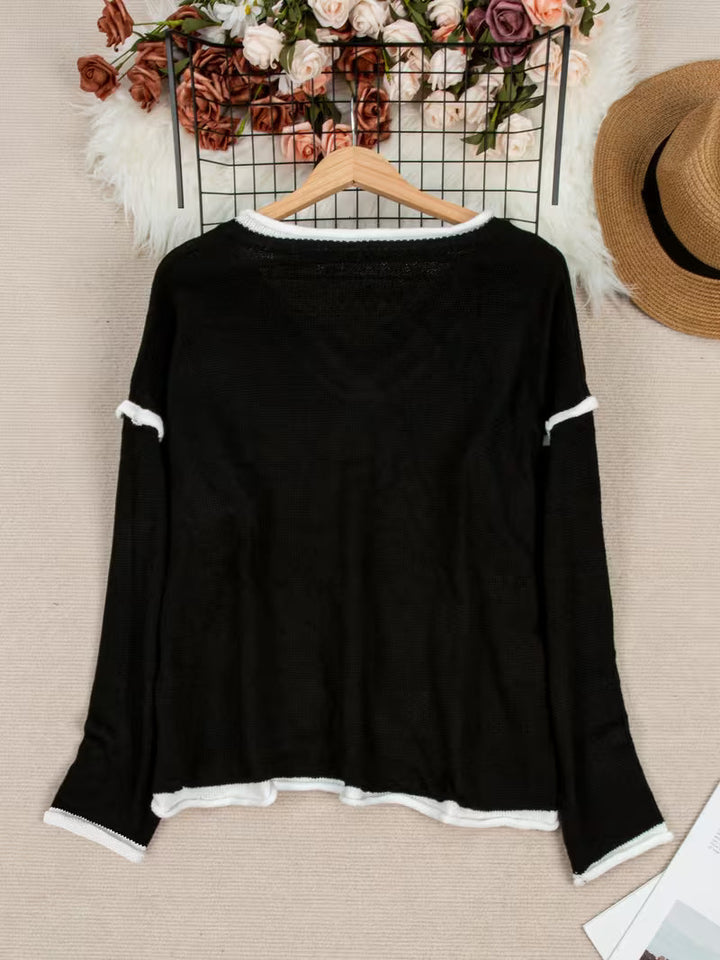 Ginny – Uformell Genser Med Lange Ermer og V-Hals