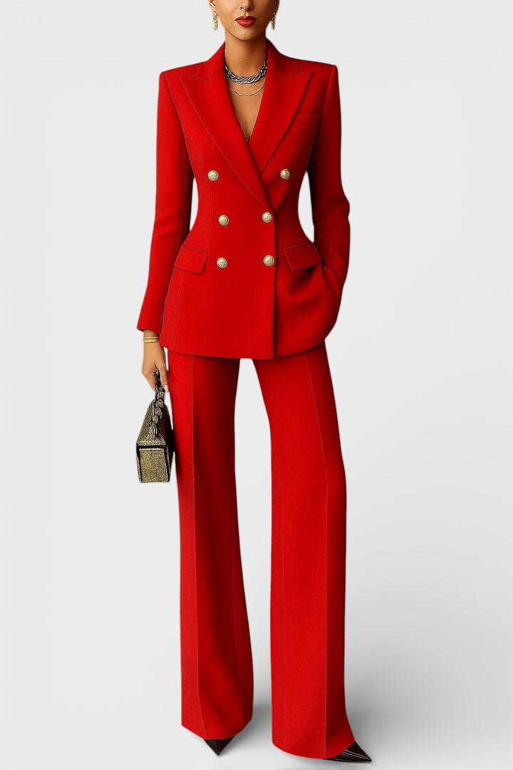 Kalyn – Dobbeltradet Blazer Og Bukser Med Vide Ben