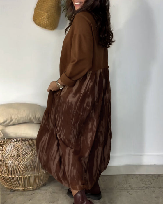 Dragica - Kjole Med Rund Hals og Uregelmessig Patchwork Mønster