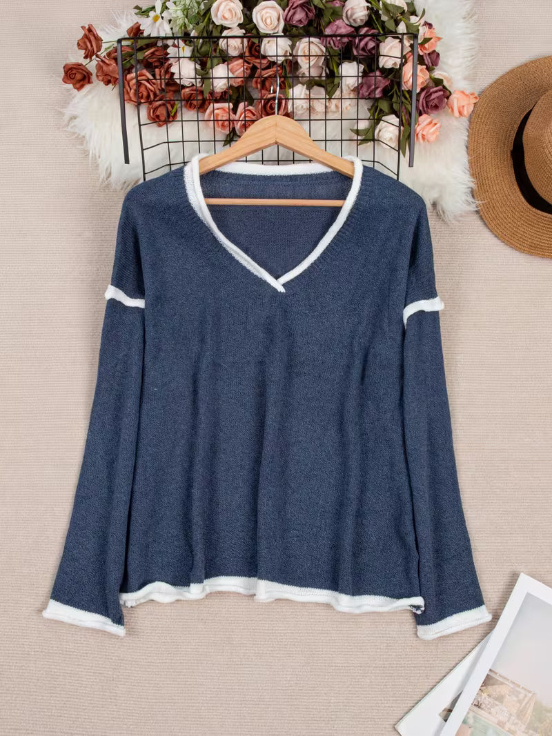 Ginny – Uformell Genser Med Lange Ermer og V-Hals