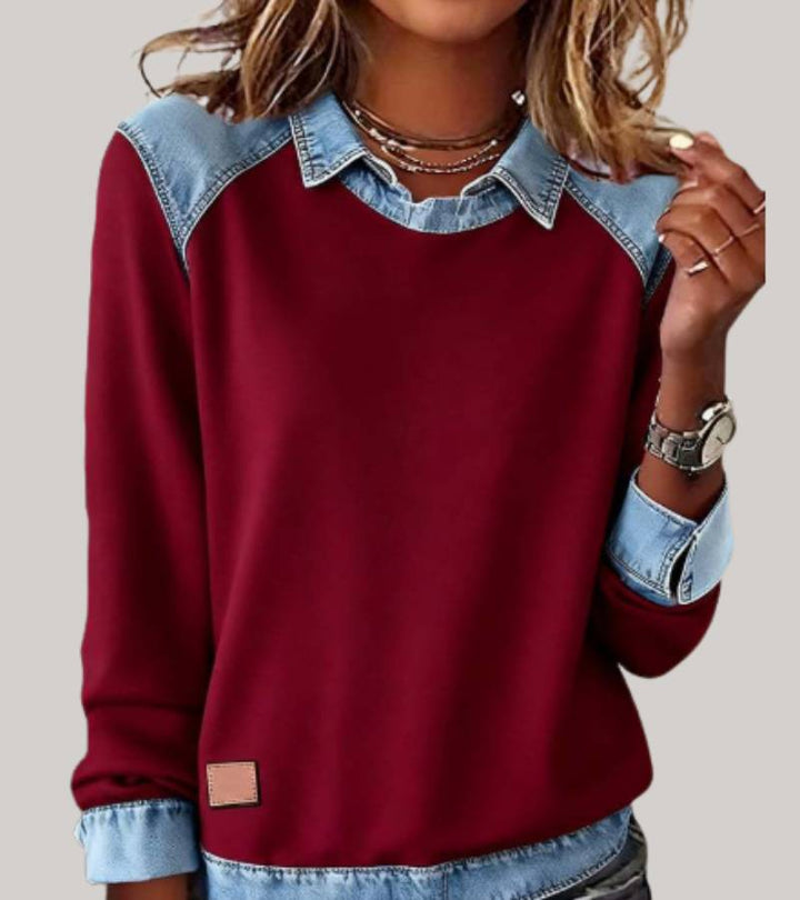 Ravit - Denimstrikket Topp Med Lange Ermer