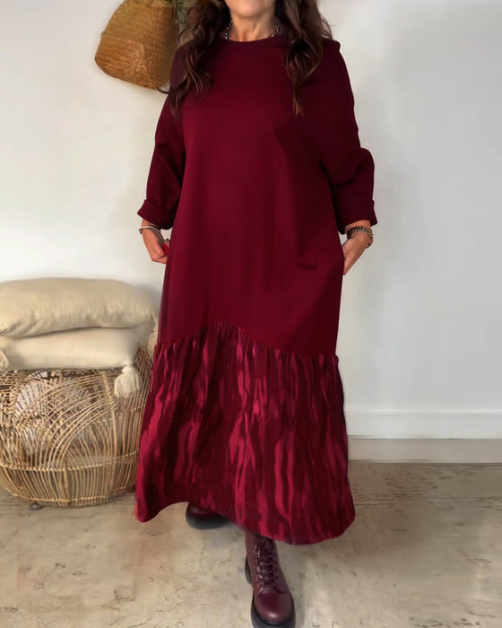 Dragica - Kjole Med Rund Hals og Uregelmessig Patchwork Mønster