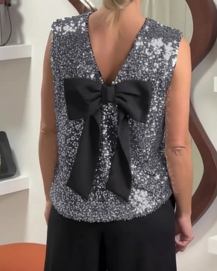 Shinobu - Fasjonabel Tank Top Med Paljetter og Sløyfe