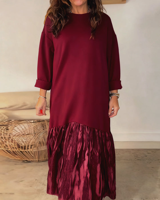 Dragica - Kjole Med Rund Hals og Uregelmessig Patchwork Mønster