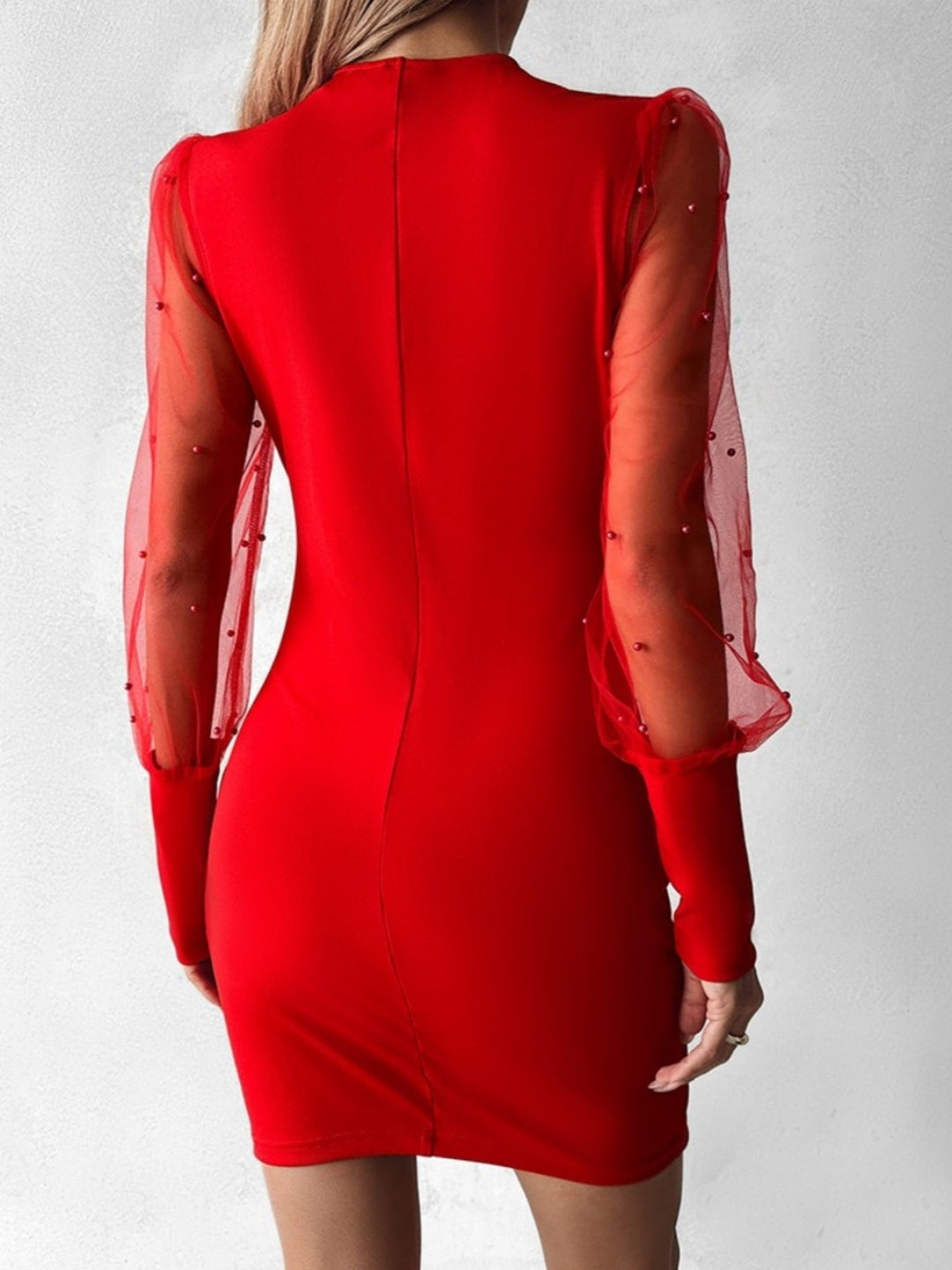 Yamato - Perlebrodert Plissert Kjole Med Tyllerm