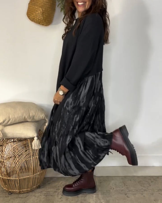 Dragica - Kjole Med Rund Hals og Uregelmessig Patchwork Mønster