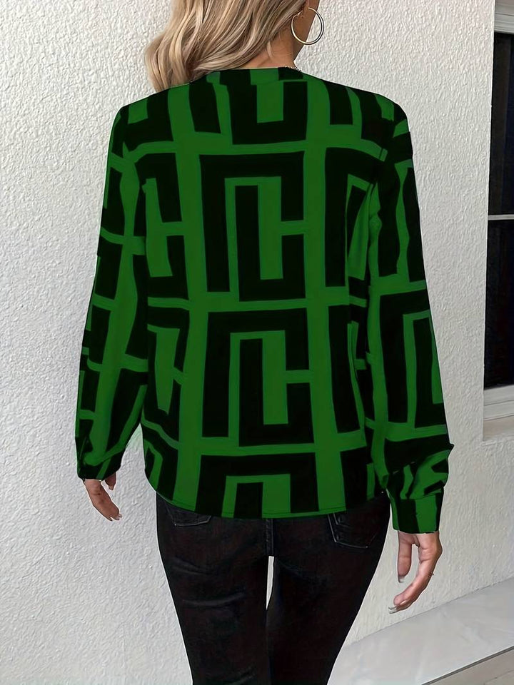 Tzipora – Elegant Langermet Bluse Med Geometrisk Mønster