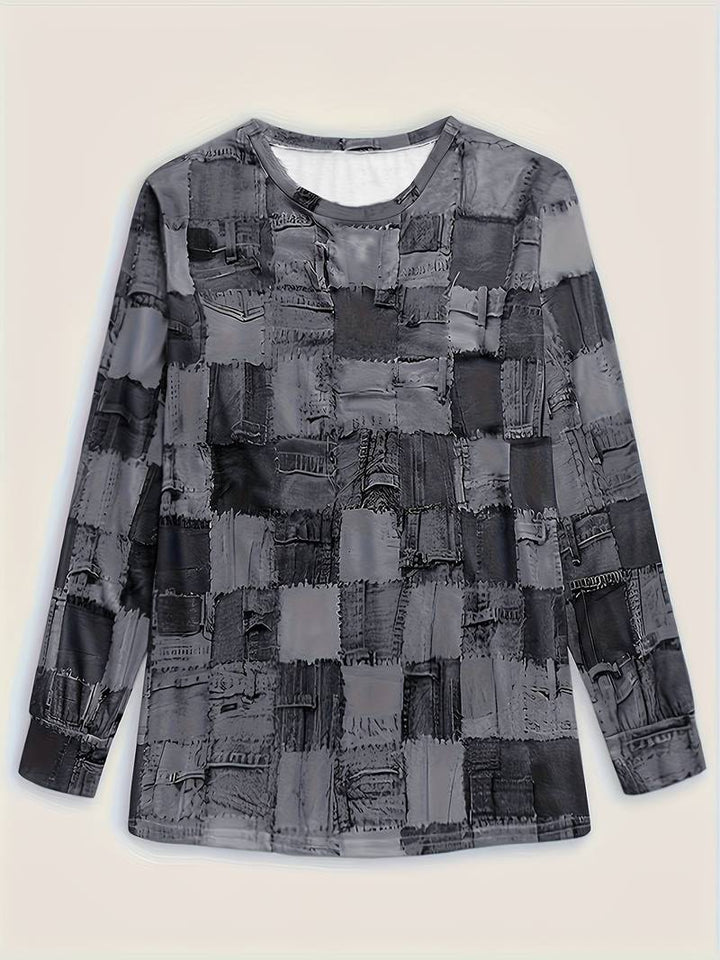 Talya - Uformell Langermet Topp Med Rutete Mønster