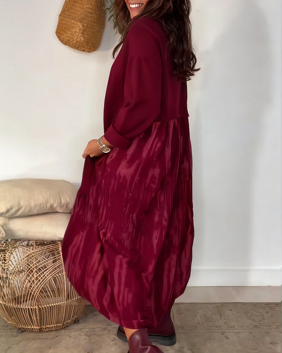 Dragica - Kjole Med Rund Hals og Uregelmessig Patchwork Mønster