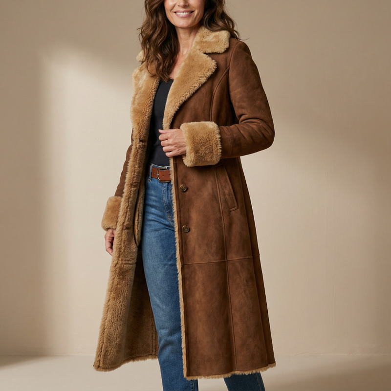 Zeeta – Lang Vintage-Kåpe Med Fuskepels