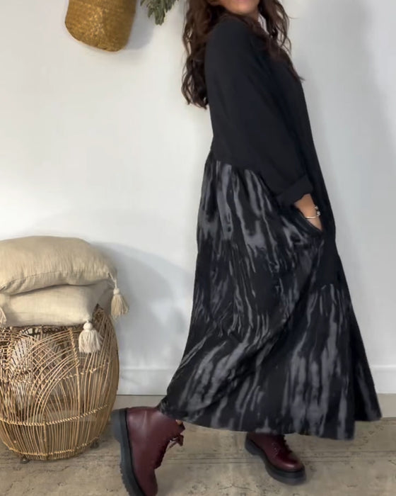 Dragica - Kjole Med Rund Hals og Uregelmessig Patchwork Mønster