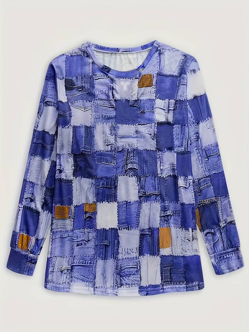 Talya - Uformell Langermet Topp Med Rutete Mønster