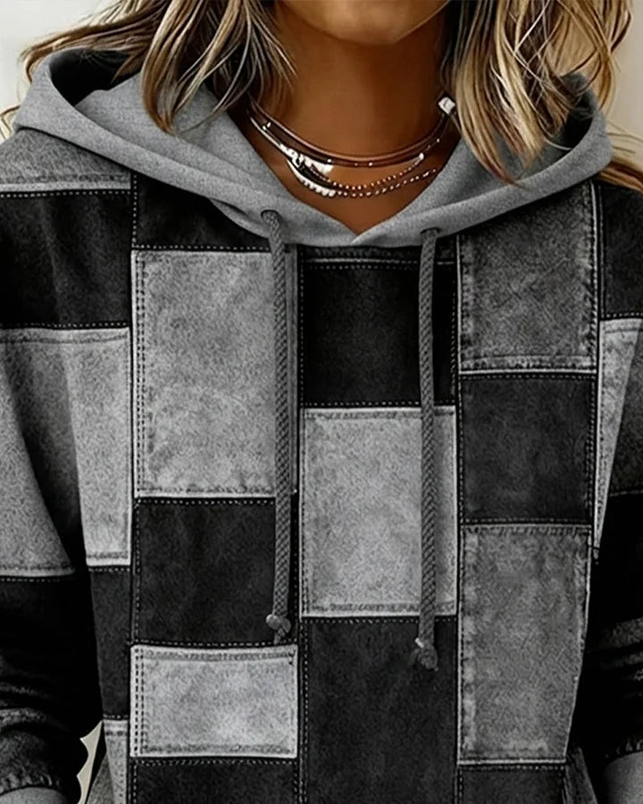 Yaralyn – Stilig Langermet Hettegenser med Rutemønster