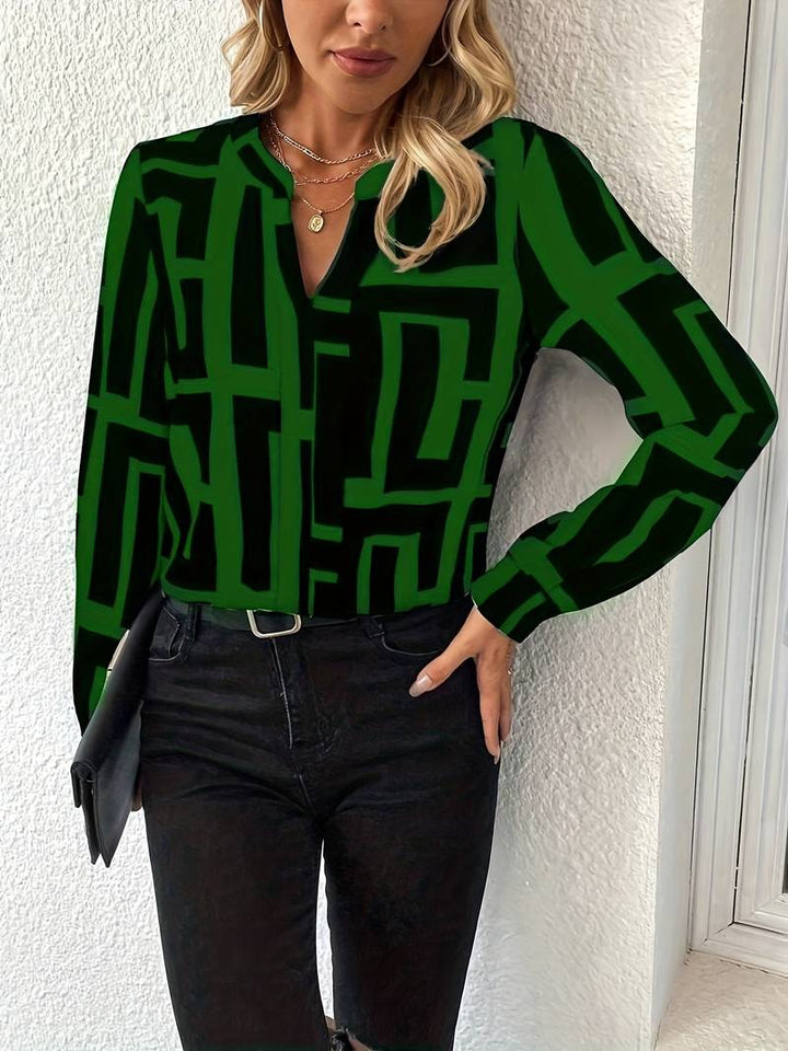 Tzipora – Elegant Langermet Bluse Med Geometrisk Mønster