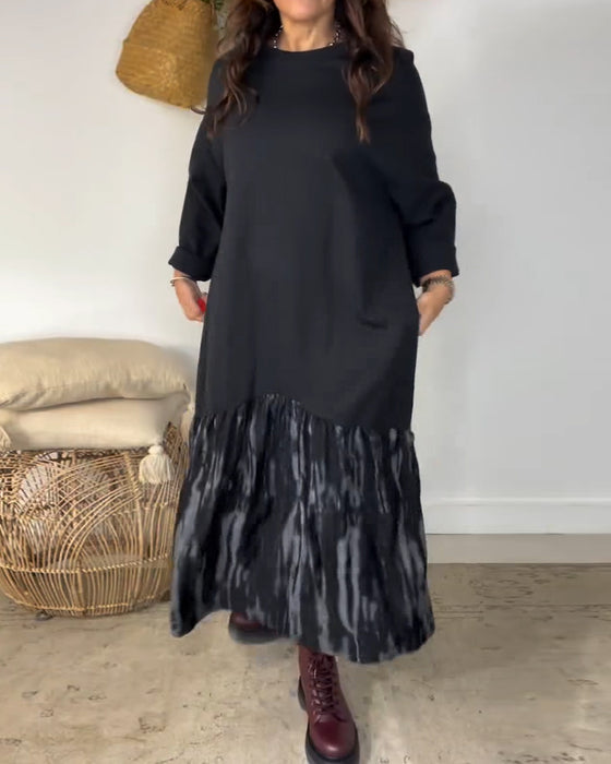 Dragica - Kjole Med Rund Hals og Uregelmessig Patchwork Mønster