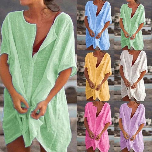 Anjini – Løs strandkjole Med Korte Ermer