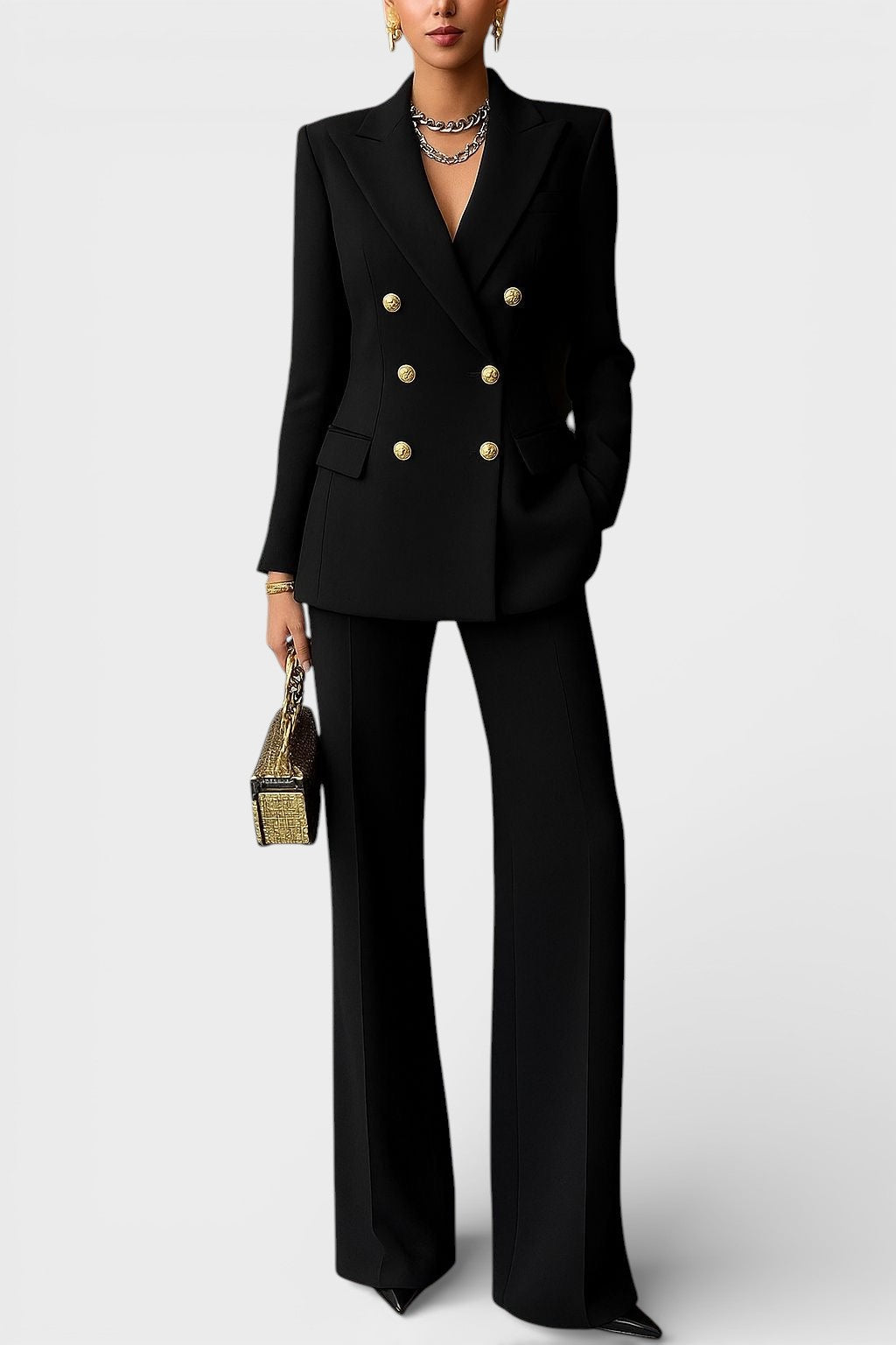 Kalyn – Dobbeltradet Blazer Og Bukser Med Vide Ben
