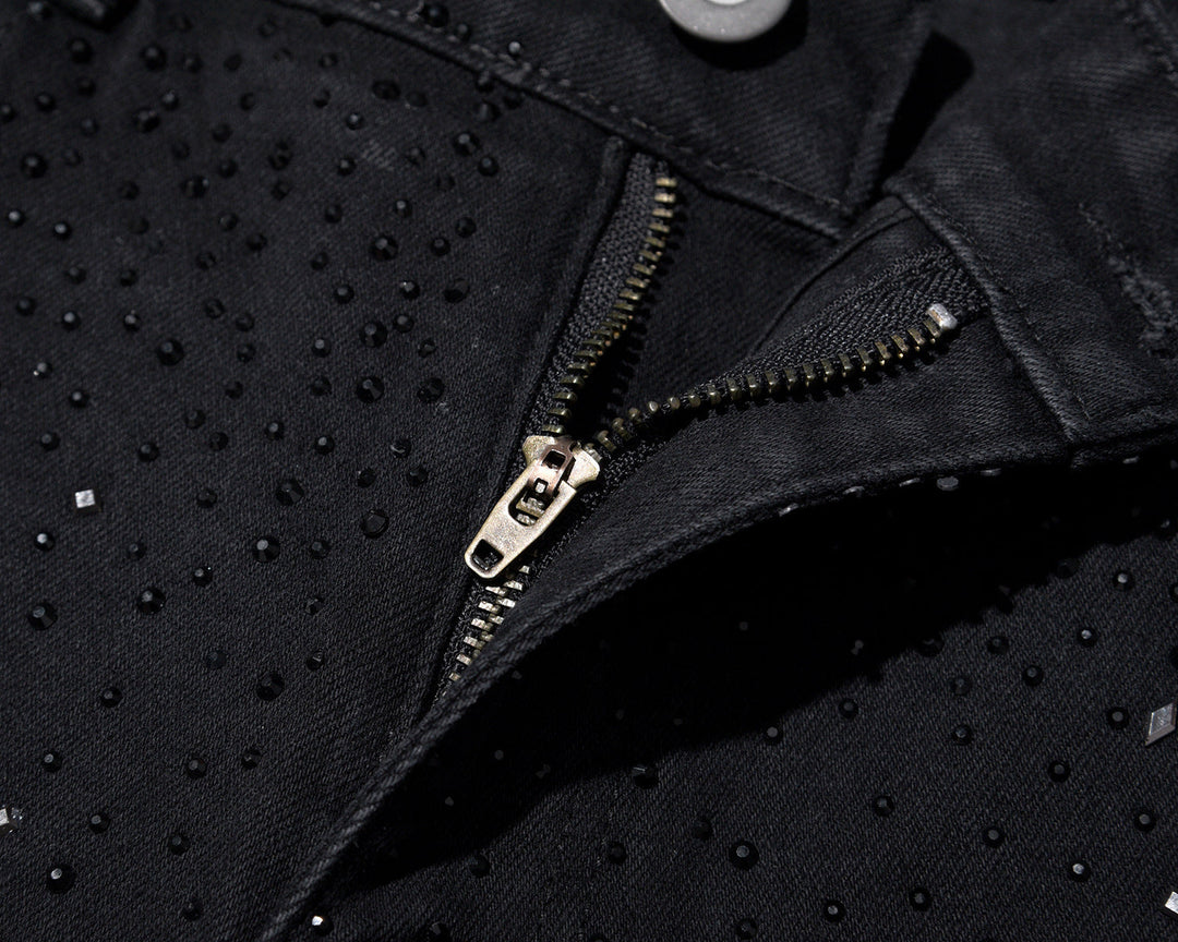 Jake - Rhinestone Høye Midje Slanke Jeans