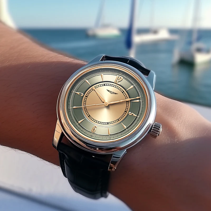 AurexTime – Klassisk Tofarget Gullskive Med Lærrem