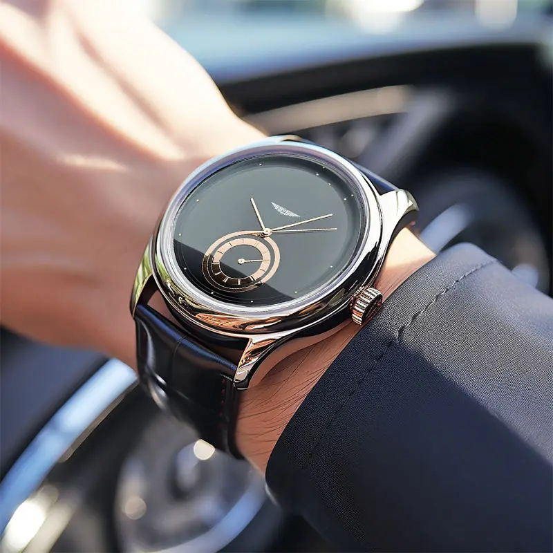 AurexTime – Klassisk Tofarget Gullskive Med Lærrem