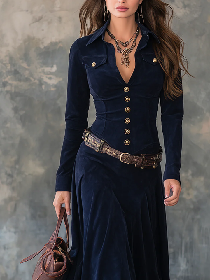 Jelissa – Maxikjole i Semsket Skinn med Spalte