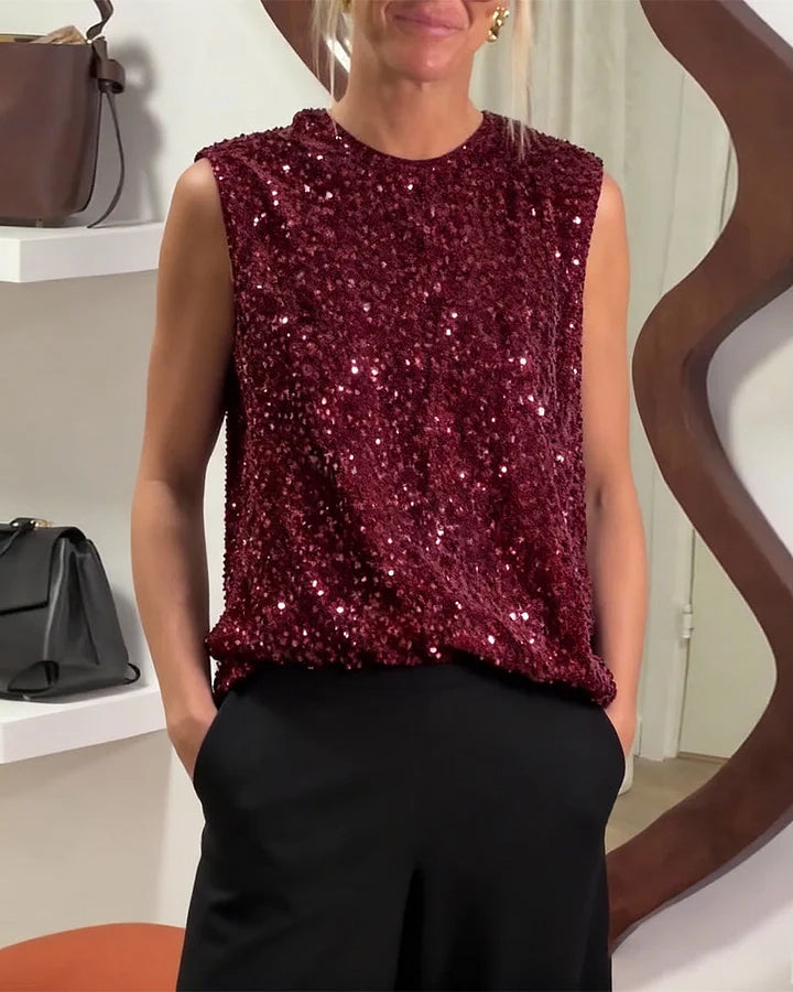 Shinobu - Fasjonabel Tank Top Med Paljetter og Sløyfe