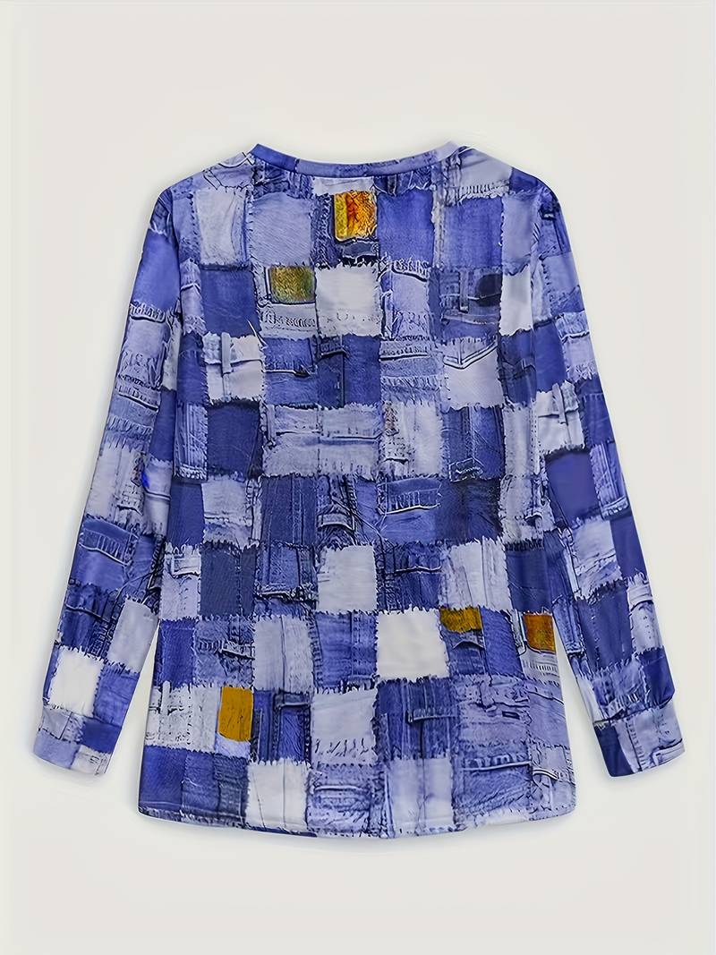 Talya - Uformell Langermet Topp Med Rutete Mønster