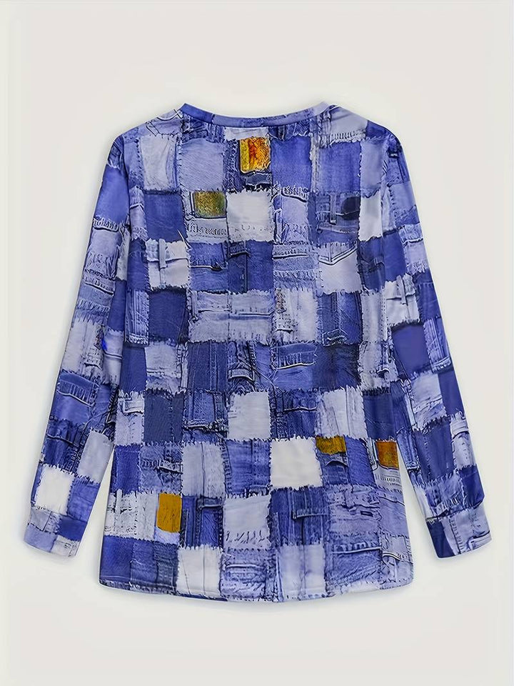 Talya - Uformell Langermet Topp Med Rutete Mønster