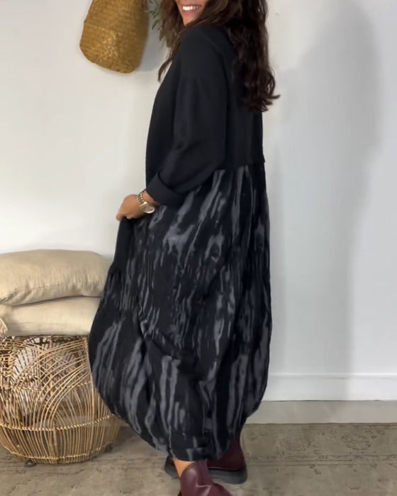 Dragica - Kjole Med Rund Hals og Uregelmessig Patchwork Mønster