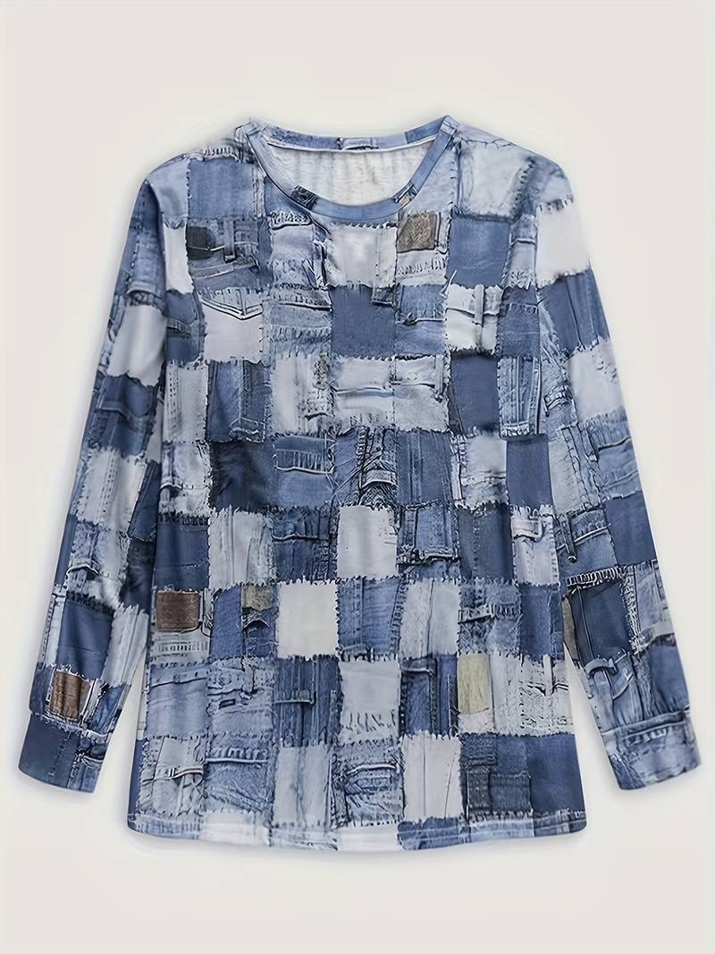 Talya - Uformell Langermet Topp Med Rutete Mønster