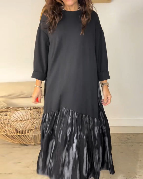 Dragica - Kjole Med Rund Hals og Uregelmessig Patchwork Mønster