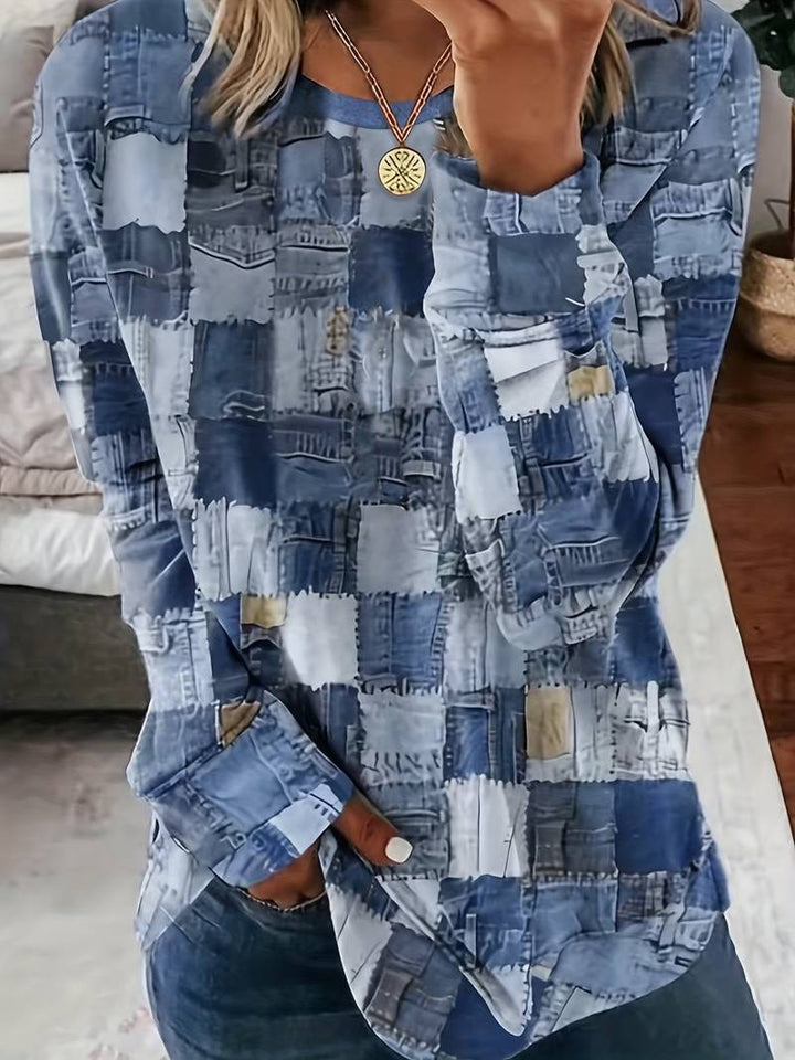 Talya - Uformell Langermet Topp Med Rutete Mønster