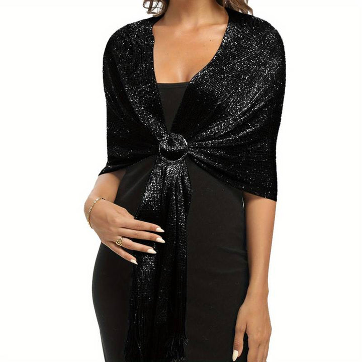 Shoshana - Elegant Dekorativt Sjal Med Blonder Og Dusker Med Metalliske Skjerf