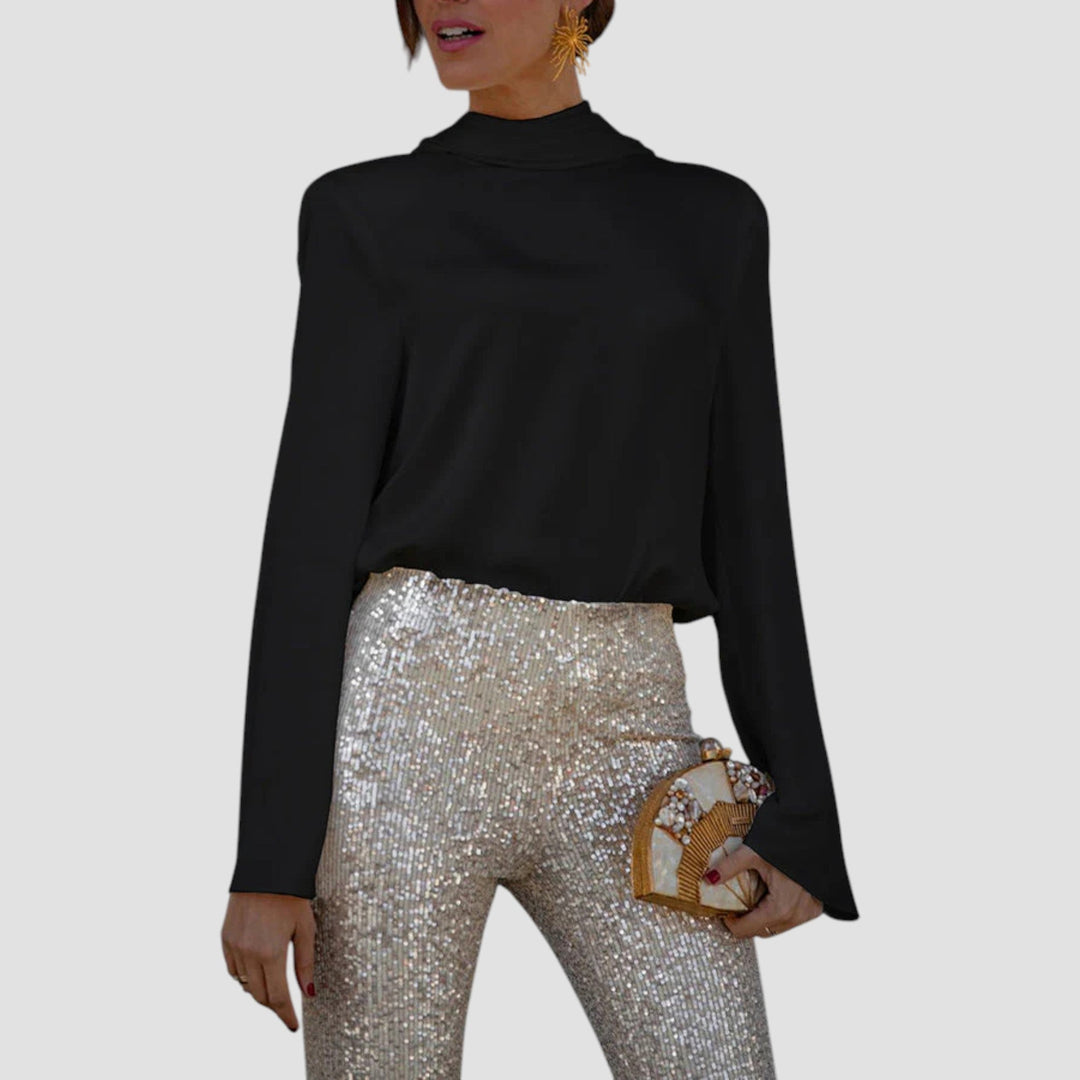 Ffion – Ryggfri Bluse Med Langerm Og Krage