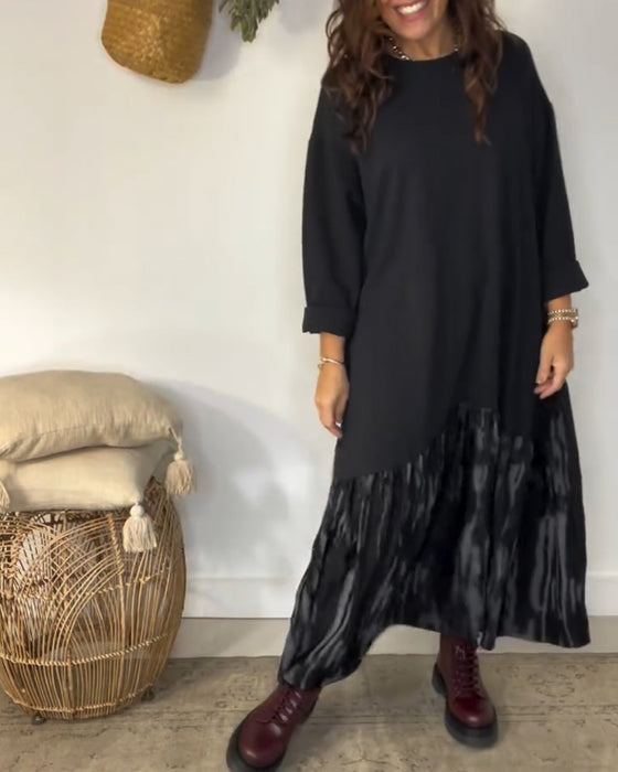 Dragica - Kjole Med Rund Hals og Uregelmessig Patchwork Mønster