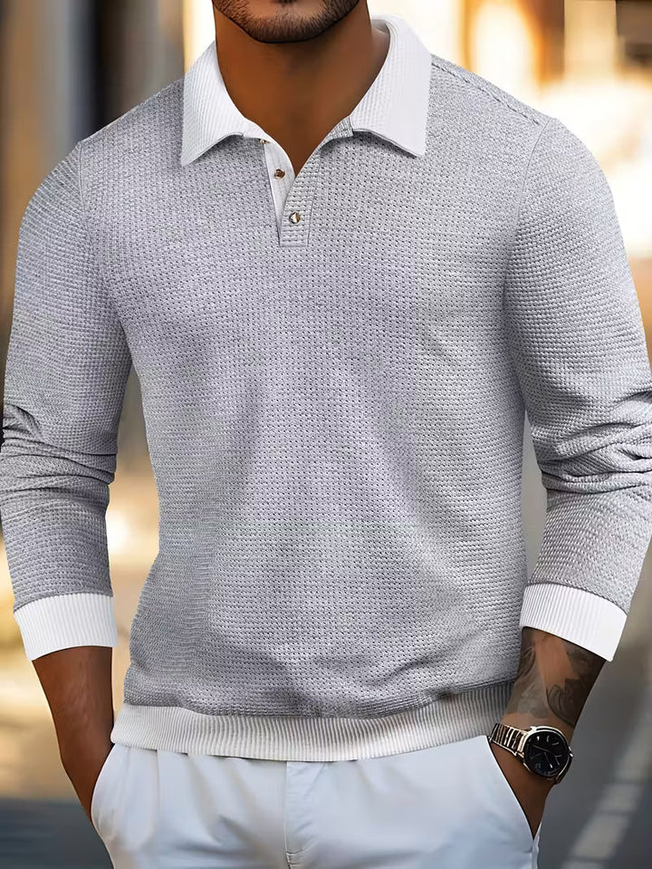 Gennady – Teksturert Vaffelstrikket Skjorte Med Kontrastkrage