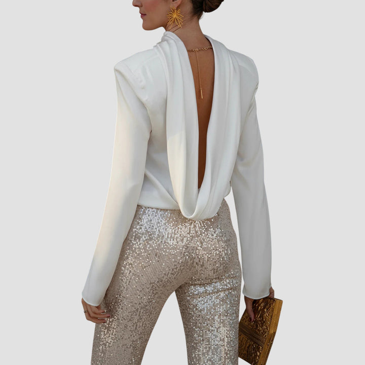 Ffion – Ryggfri Bluse Med Langerm Og Krage