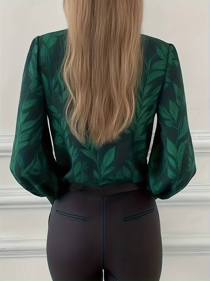 Ruchama - Elegant langermet Bluse Med Bladmønster