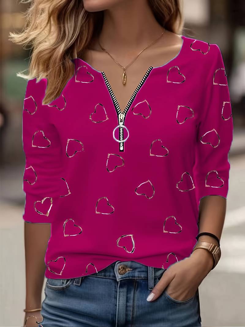 Romisha - T-Skjorte Med Hjerteprint Og Glidelås